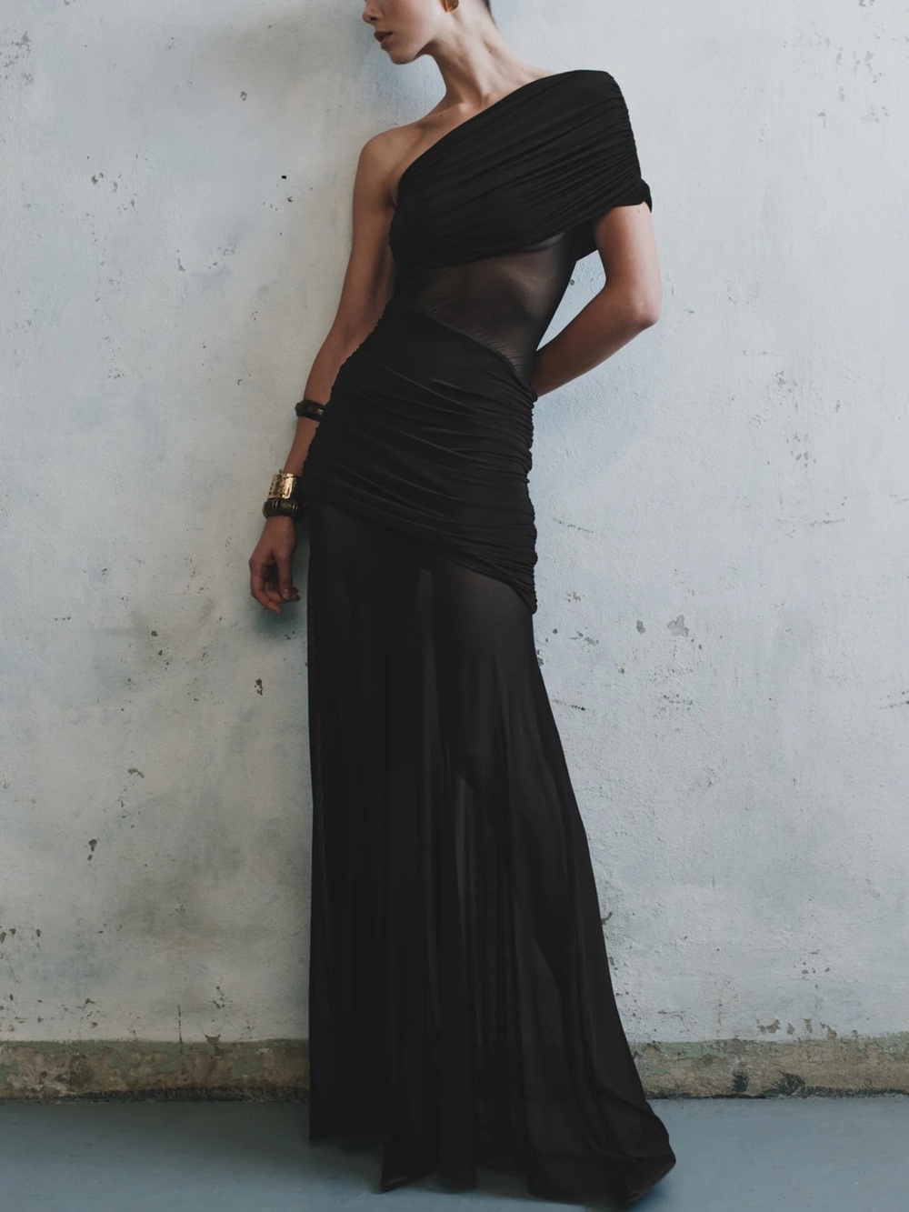Meshki Dallas One Shoulder Mesh Maxi Dress